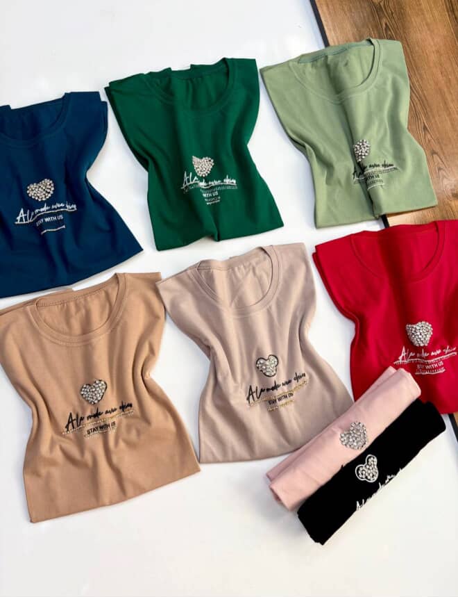 تیشرت ویسکوز پنبه با طرح نگین مینیمال